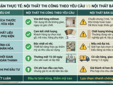 NỘI THẤT THI CÔNG THEO YÊU CẦU VS NỘI THẤT BÁN SẴN